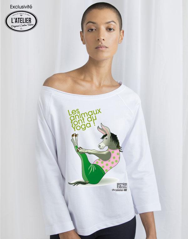 Sweat-shirt femme coton organic série "Les animaux font du Yoga" - Illustrations Agnès Hardi par l'atelier-OCF