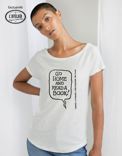 T-Shirt Coton BIO, Well Made,  "GO HOME AND READ A BOOK" R. Crumb et Agence Littéraire Lora FOUNTAIN, réalisé par L'ATELIER OCF